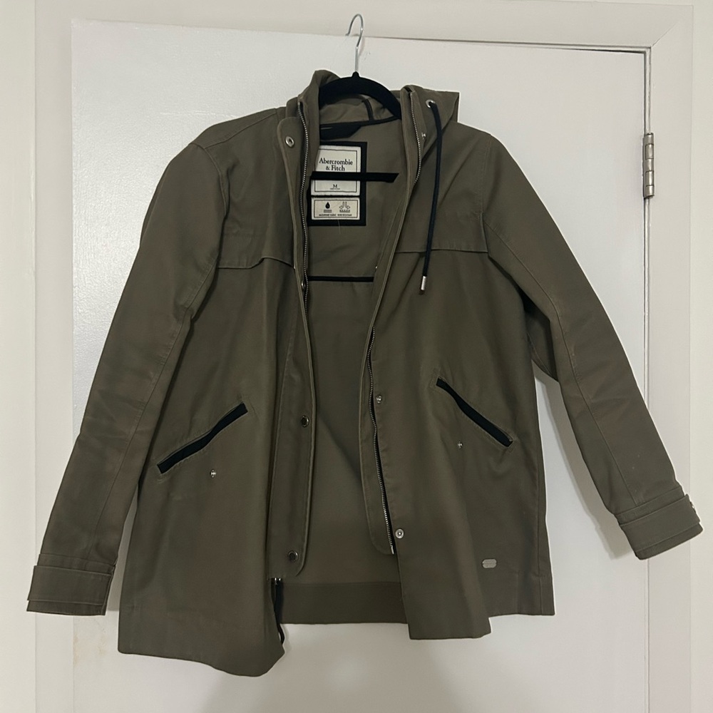 Olive Green Hooded Rain Jacket Abercrombie